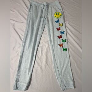 Vintage Havana Girl’s Lt Blue Sweater Joggers with Butterfly Graphics, Sz 10-12